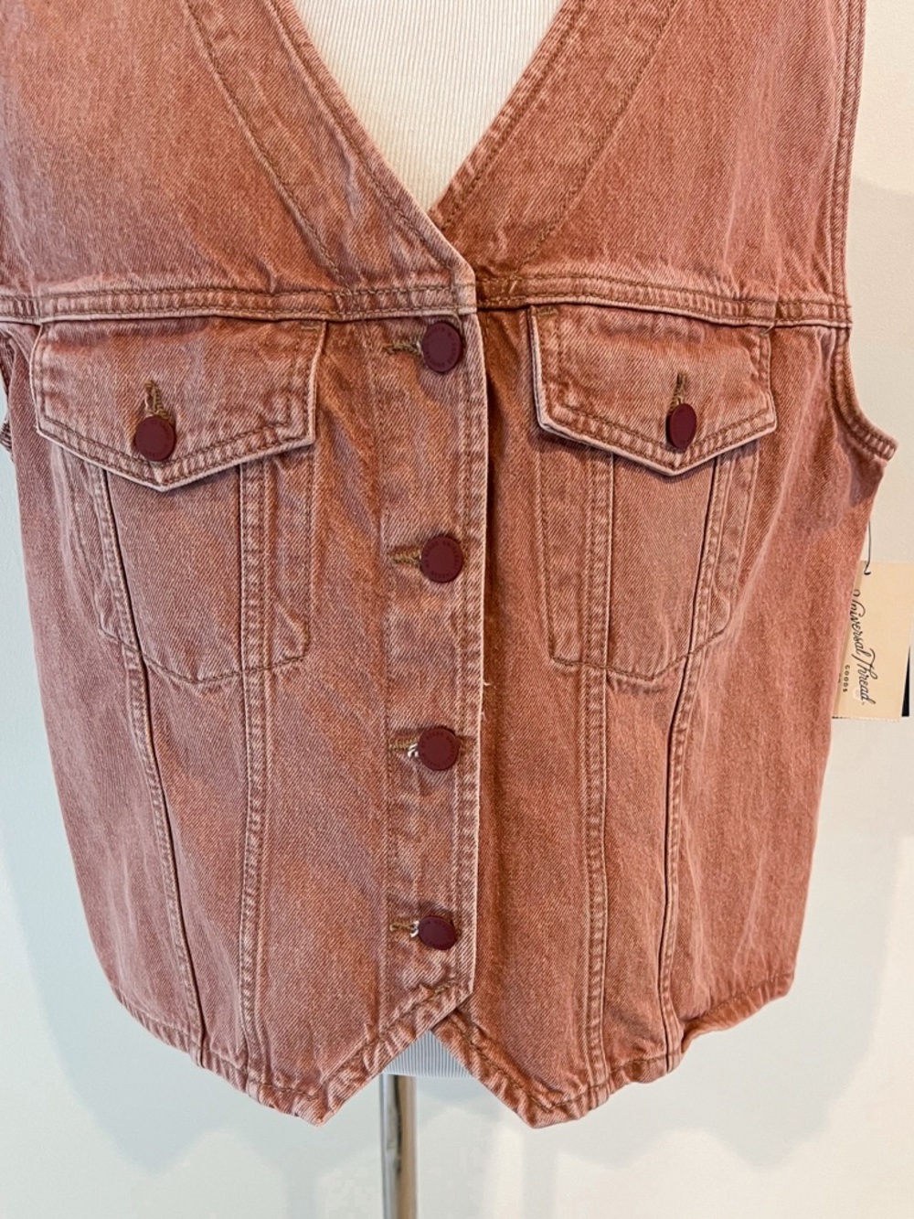NWT Universal Thread Dusty Rose Clay Denim Vest Women’s Sz XL - Picture 3 of 14
